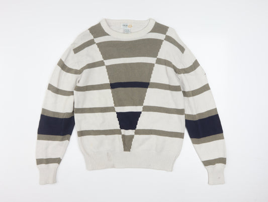 IZOD Men's Beige Striped Cotton Jumper M Crew Neck Classic Fit