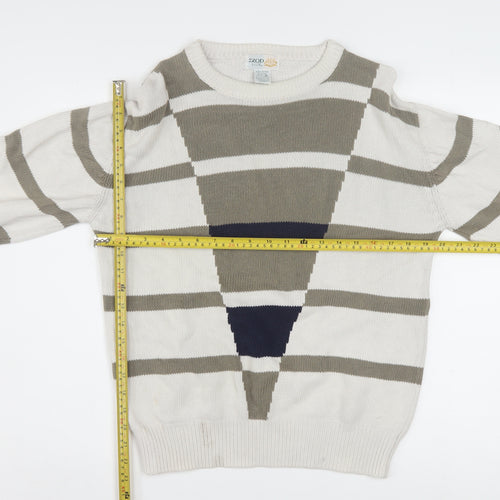 IZOD Men's Beige Striped Cotton Jumper M Crew Neck Classic Fit