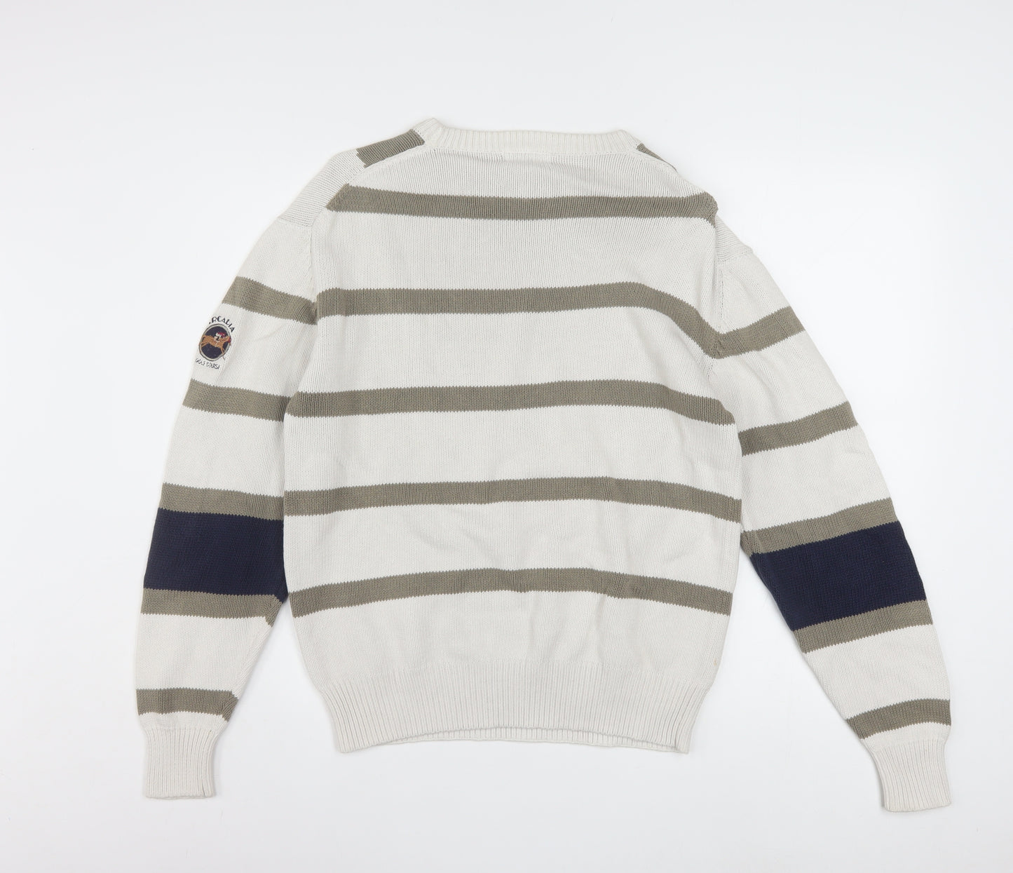 IZOD Men's Beige Striped Cotton Jumper M Crew Neck Classic Fit