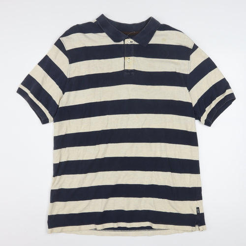 Chaps Men's Blue Beige Striped Cotton Polo Shirt Size L