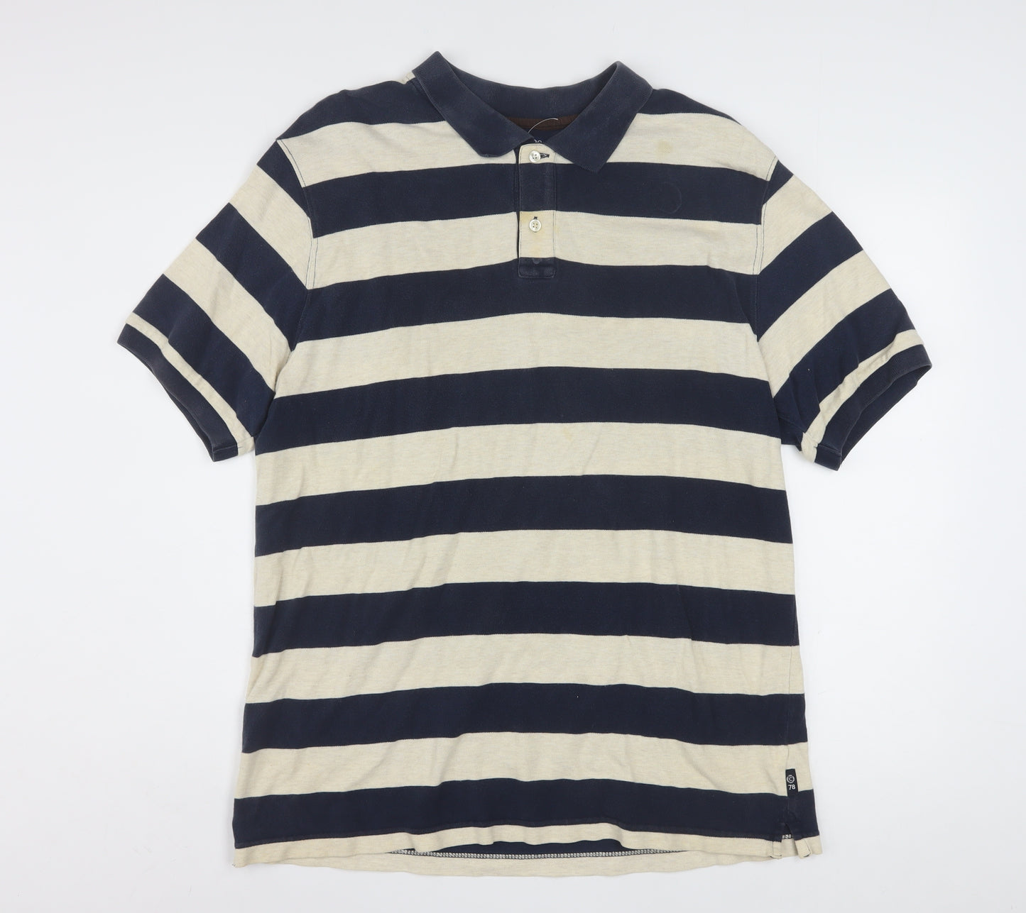 Chaps Men's Blue Beige Striped Cotton Polo Shirt Size L