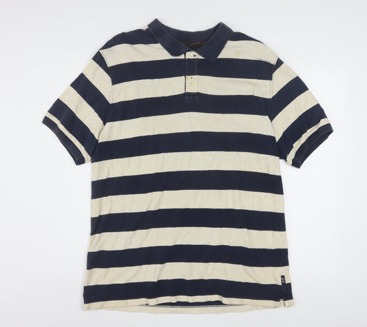 Chaps Men's Blue Beige Striped Cotton Polo Shirt Size L