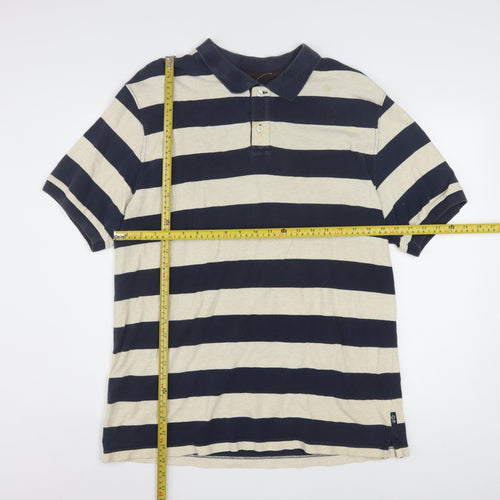 Chaps Men's Blue Beige Striped Cotton Polo Shirt Size L