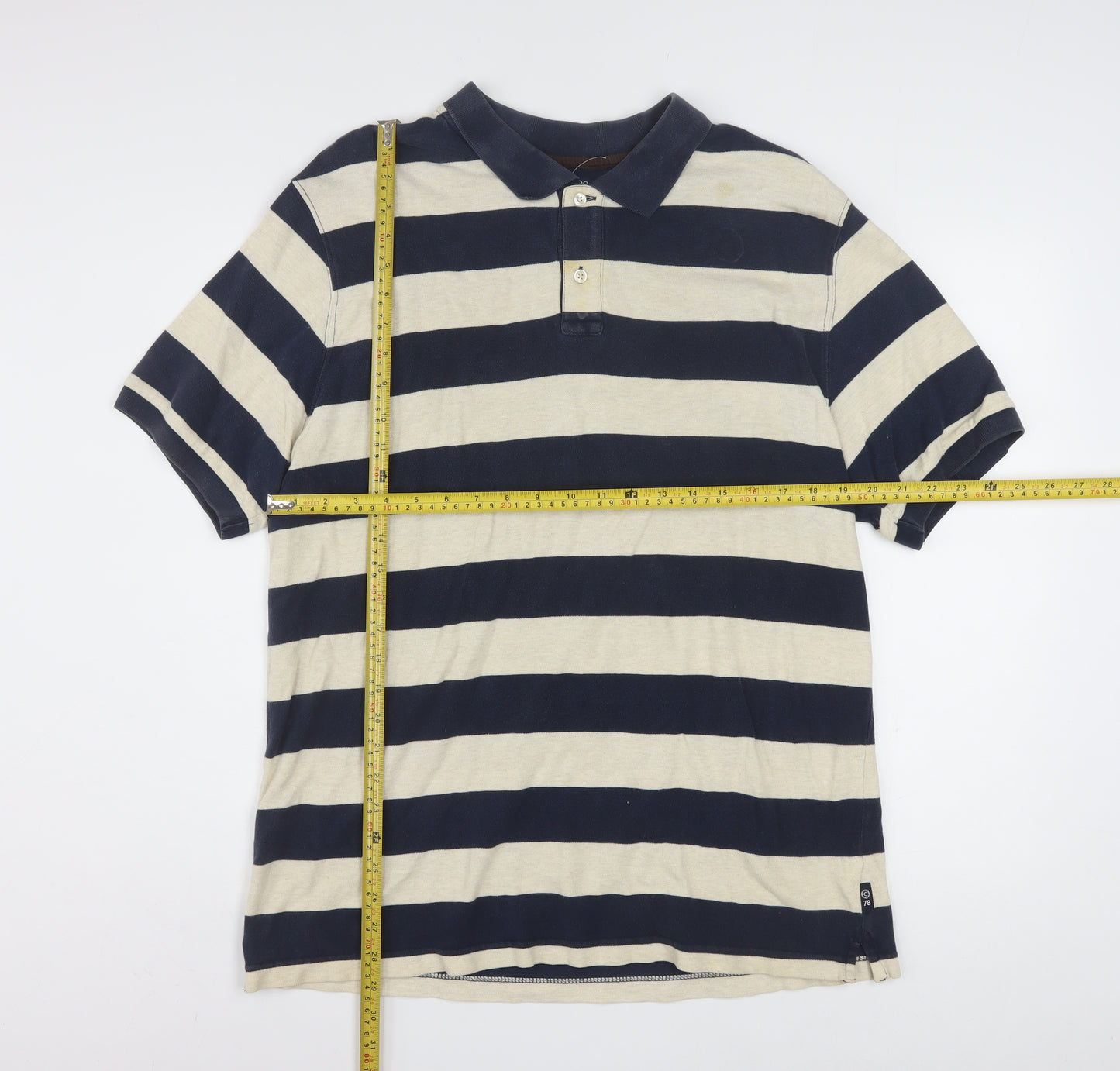 Chaps Men's Blue Beige Striped Cotton Polo Shirt Size L