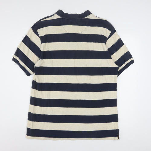 Chaps Men's Blue Beige Striped Cotton Polo Shirt Size L
