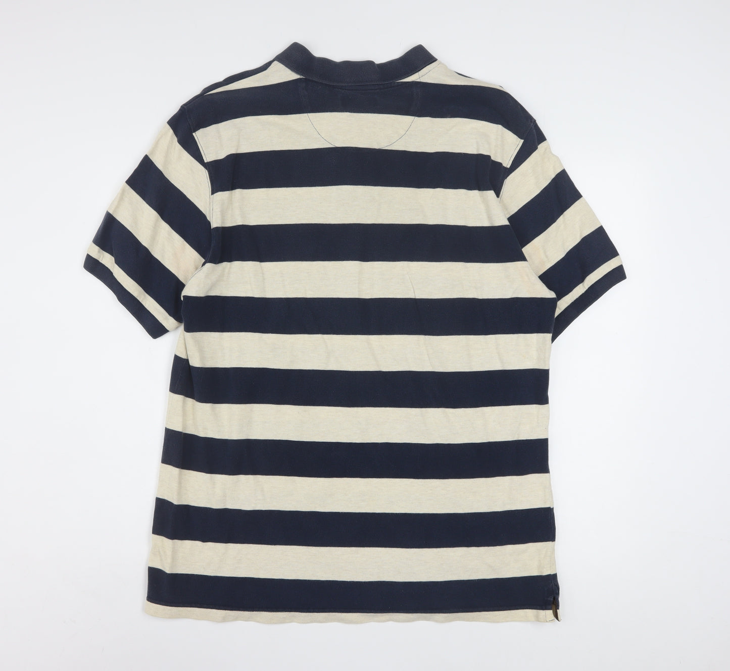 Chaps Men's Blue Beige Striped Cotton Polo Shirt Size L