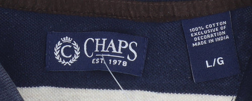 Chaps Men's Blue Beige Striped Cotton Polo Shirt Size L