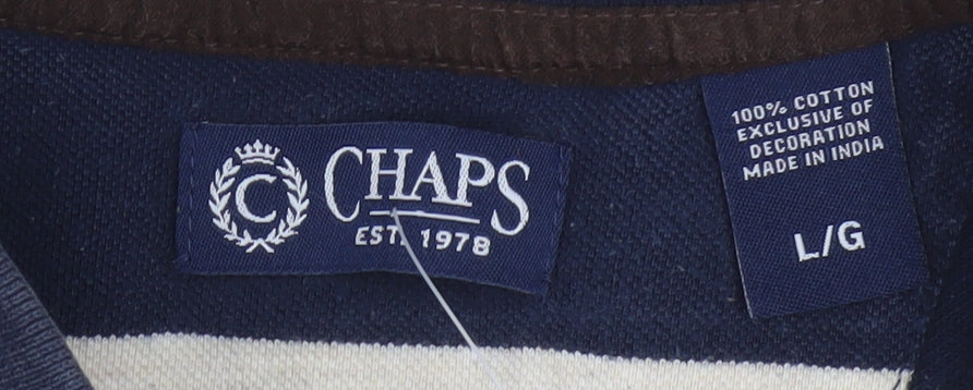 Chaps Men's Blue Beige Striped Cotton Polo Shirt Size L