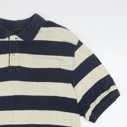 Chaps Men's Blue Beige Striped Cotton Polo Shirt Size L