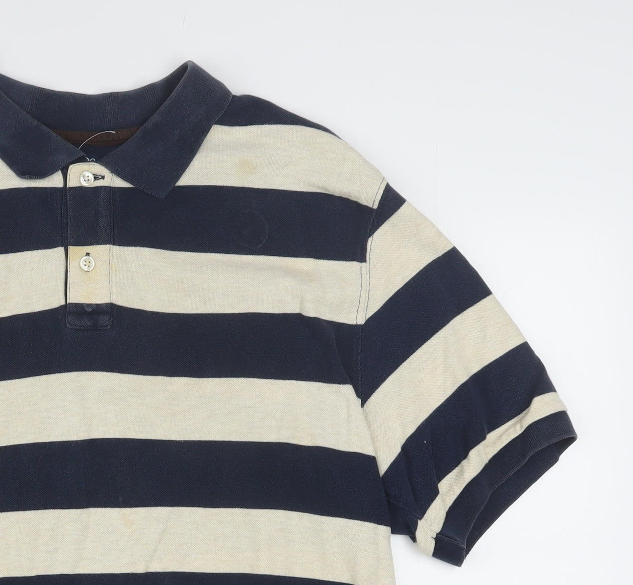 Chaps Men's Blue Beige Striped Cotton Polo Shirt Size L