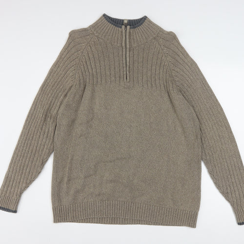 Columbia Men’s Beige Cotton 1/2 Zip High Neck Jumper Size L