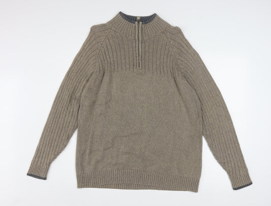 Columbia Men’s Beige Cotton 1/2 Zip High Neck Jumper Size L