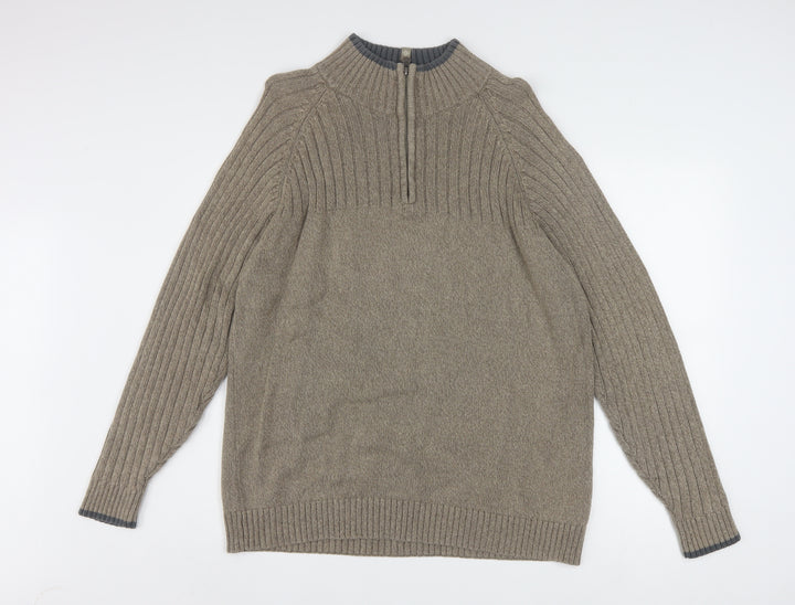 Columbia Men’s Beige Cotton 1/2 Zip High Neck Jumper Size L