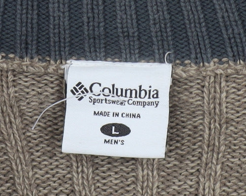 Columbia Men’s Beige Cotton 1/2 Zip High Neck Jumper Size L