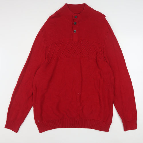 Chaps Men’s Red Cotton Henley Jumper XL Cable-Knit Classic