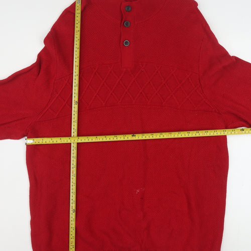 Chaps Men’s Red Cotton Henley Jumper XL Cable-Knit Classic