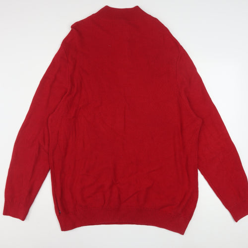 Chaps Men’s Red Cotton Henley Jumper XL Cable-Knit Classic