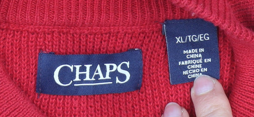Chaps Men’s Red Cotton Henley Jumper XL Cable-Knit Classic