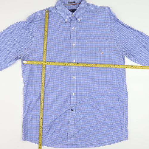 Tommy Hilfiger Men's Blue Check Button-Down Regular Fit Shirt Size L