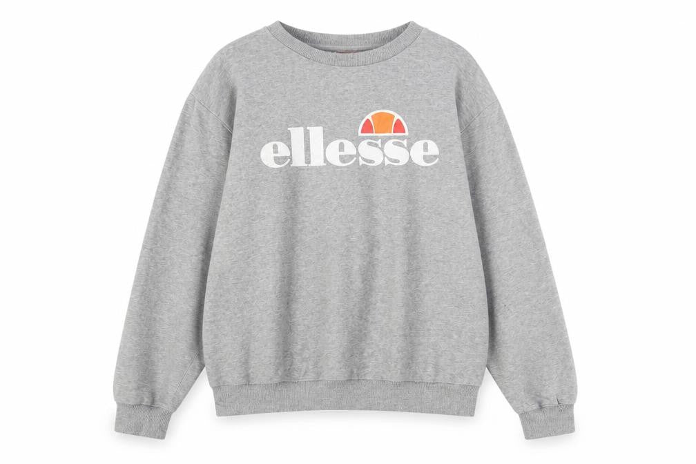 Front view of Ellesse women’s grey logo crew neck sweatshirt uk 14