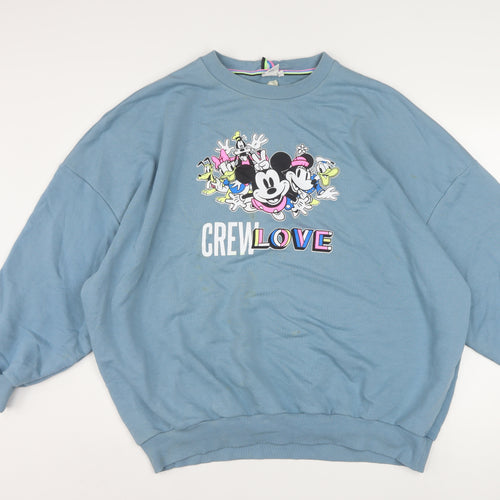 Disney Women Blue Crew Love XL Pullover Sweatshirt Mickey & Friends