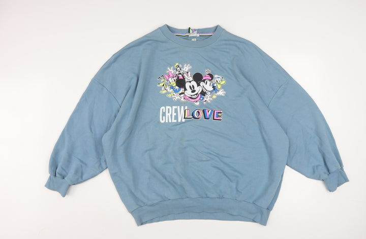 Disney Women Blue Crew Love XL Pullover Sweatshirt Mickey & Friends