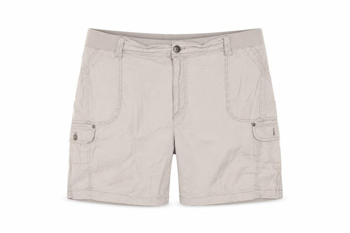 Front view of Lee women’s beige cargo shorts relaxed fit cotton 22w