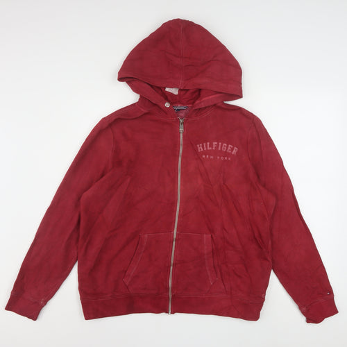 Tommy Hilfiger Mens Red Full Zip Hoodie L Cotton Blend Casual