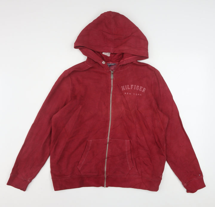 Tommy Hilfiger Mens Red Full Zip Hoodie L Cotton Blend Casual