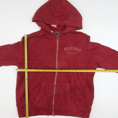 Tommy Hilfiger Mens Red Full Zip Hoodie L Cotton Blend Casual