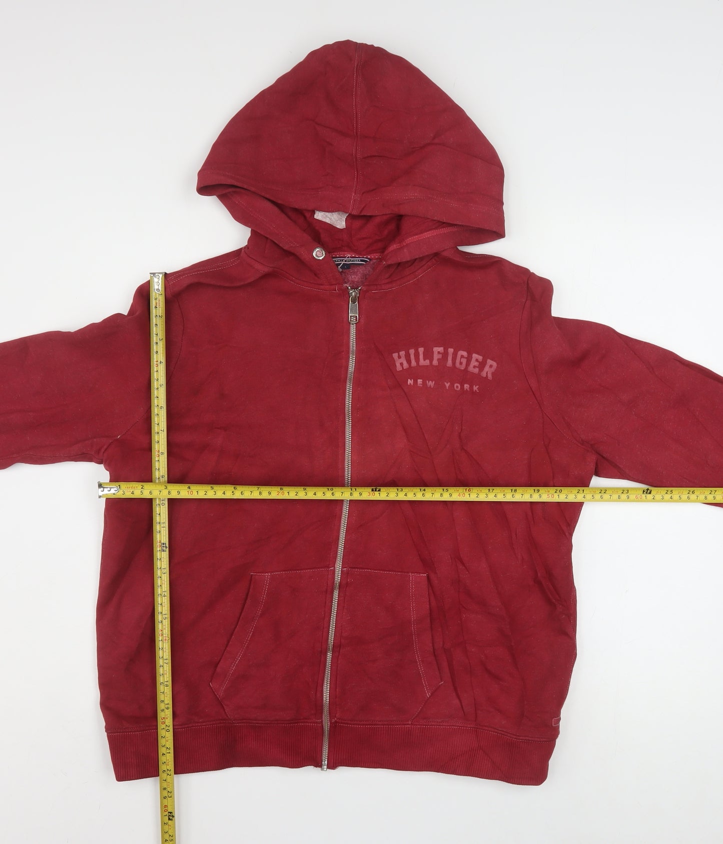 Tommy Hilfiger Mens Red Full Zip Hoodie L Cotton Blend Casual