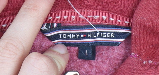Tommy Hilfiger Mens Red Full Zip Hoodie L Cotton Blend Casual