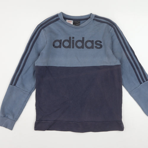 Adidas Boys Blue Colourblock Fleece Pullover Sweatshirt 13-14 Years