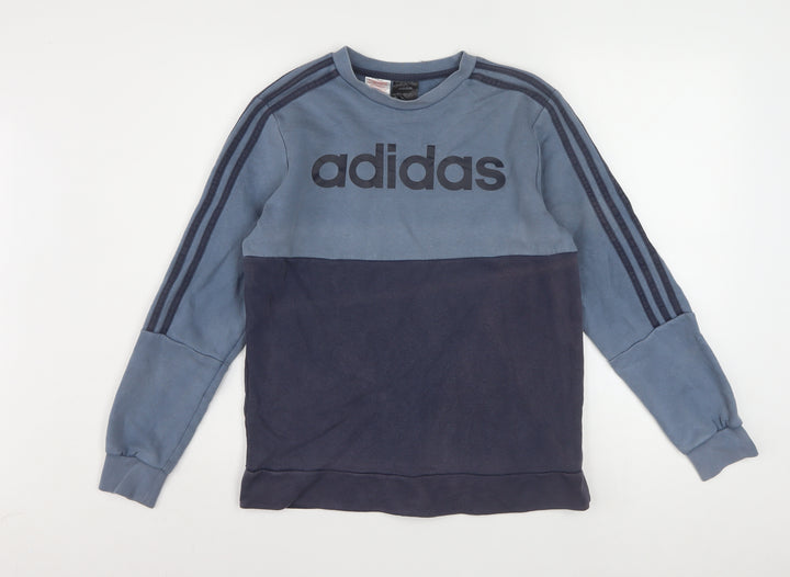 Adidas Boys Blue Colourblock Fleece Pullover Sweatshirt 13-14 Years