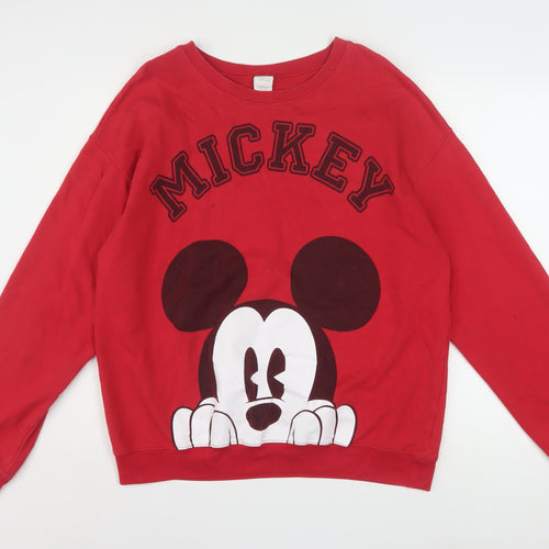 Disney Girls Red Mickey Mouse XL Sweatshirt Cotton Blend Pullover