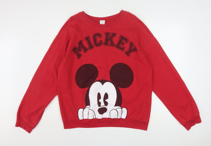 Disney Girls Red Mickey Mouse XL Sweatshirt Cotton Blend Pullover