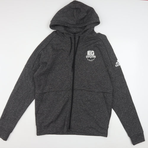 Adidas Men's Grey Full Zip Hoodie Size L Sports Basketball EG Logo