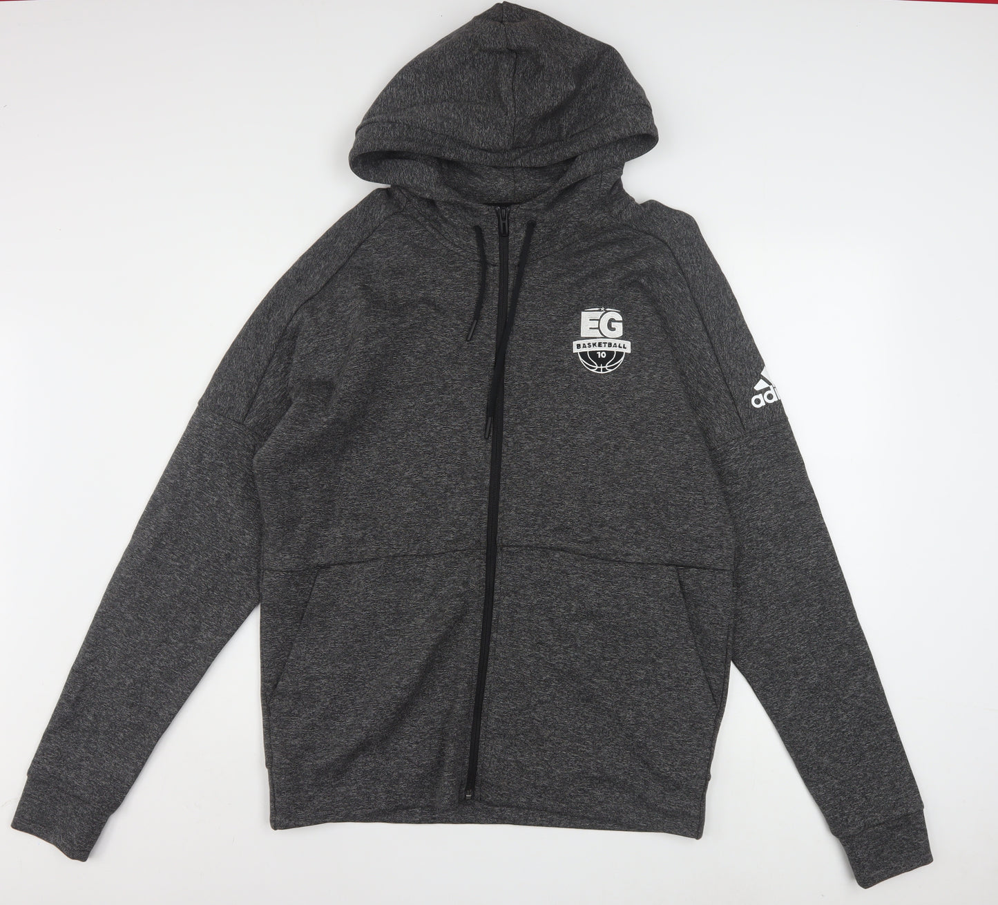 Adidas Men's Grey Full Zip Hoodie Size L Sports Basketball EG Logo