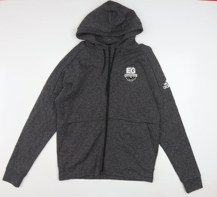 Adidas Men's Grey Full Zip Hoodie Size L Sports Basketball EG Logo