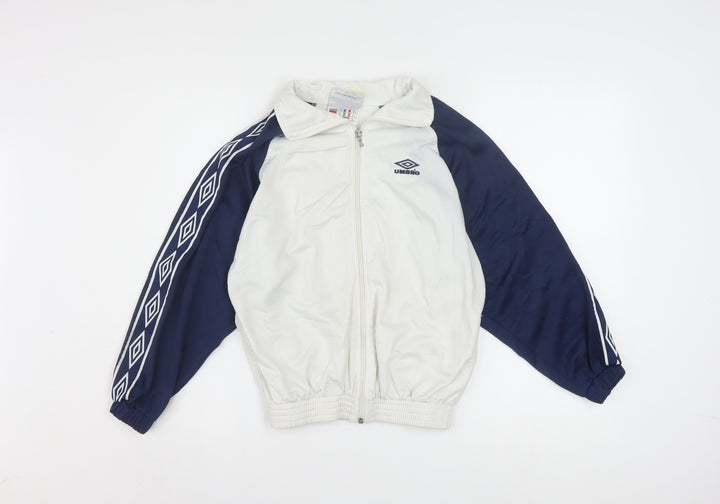 Umbro Boys White Blue Track Jacket 11 Years Full Zip Retro 90s Sportswear