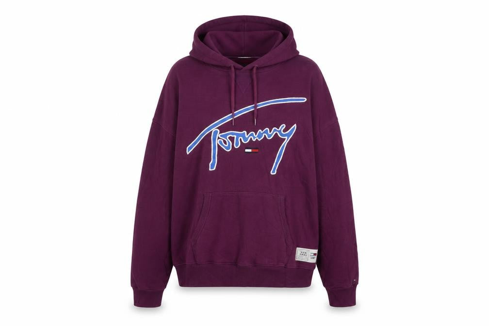 Front view of Tommy Jeans Women's Purple Cotton Pullover Hoodie, size S