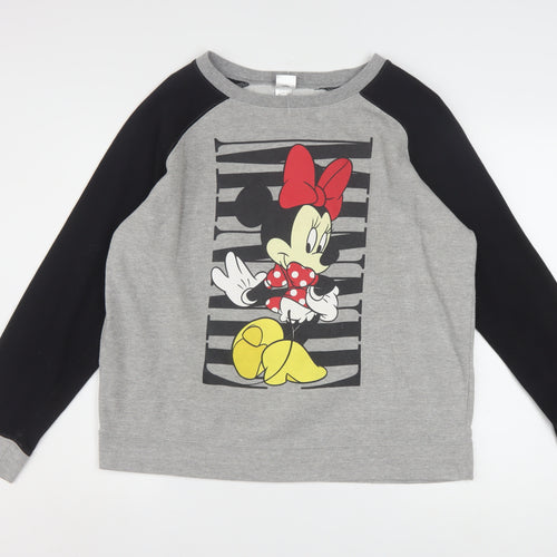 Disney Women’s Grey Black Minnie Mouse Pullover Sweatshirt XL