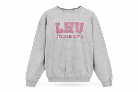 Front view of Hanes Men's Grey LHU Field Hockey Graphic Sweatshirt, size S