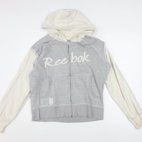 Reebok Womens Grey Full Zip Hoodie Size 16 Cotton Blend Casual