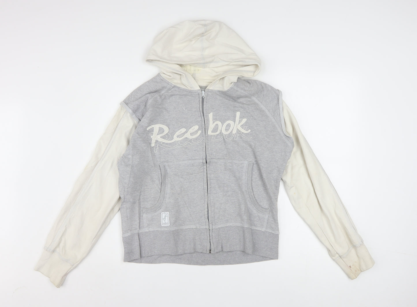 Reebok Womens Grey Full Zip Hoodie Size 16 Cotton Blend Casual