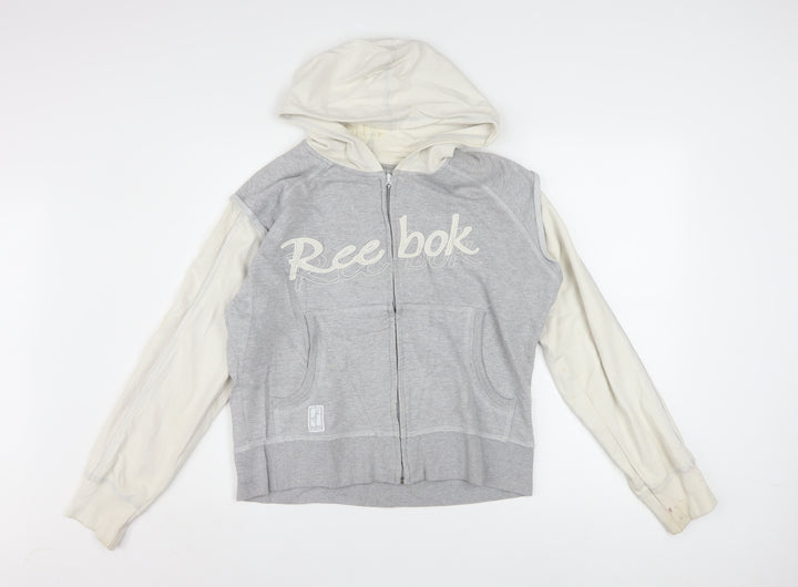 Reebok Womens Grey Full Zip Hoodie Size 16 Cotton Blend Casual