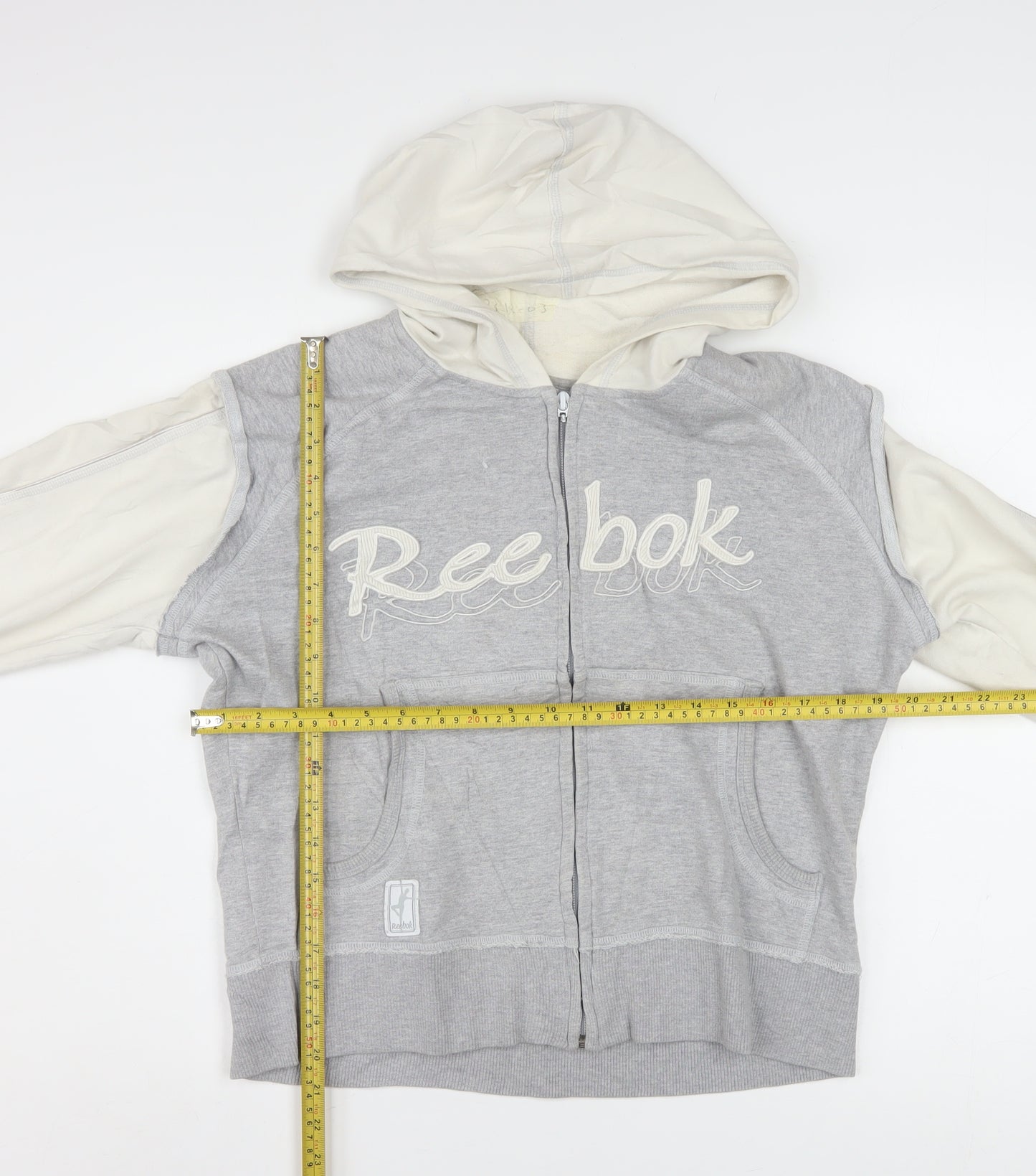 Reebok Womens Grey Full Zip Hoodie Size 16 Cotton Blend Casual