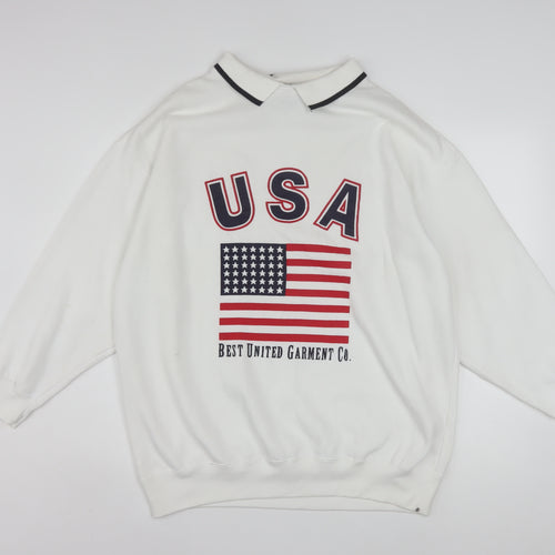 L.A. Blues Men's White Collared USA Graphic Pullover Sweatshirt M