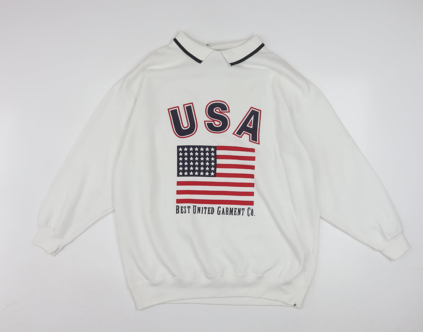 L.A. Blues Men's White Collared USA Graphic Pullover Sweatshirt M