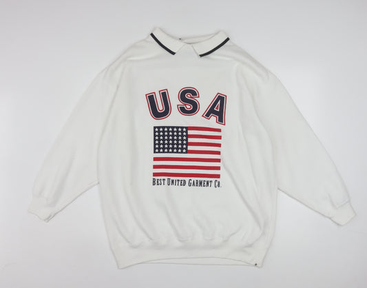 L.A. Blues Men's White Collared USA Graphic Pullover Sweatshirt M